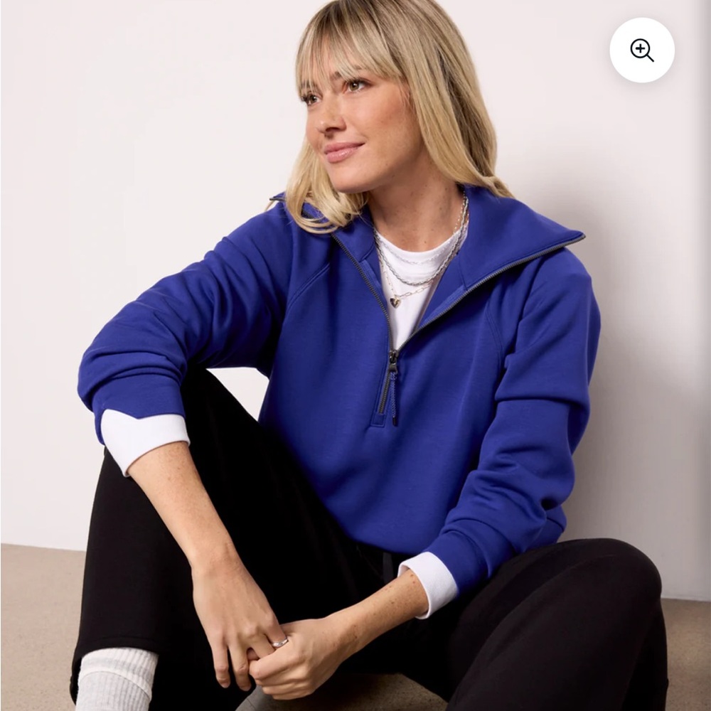 Spanx Air Essentials Royal Blue Quarter-Zip Pullover Top